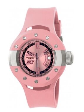 Invicta 1367 S1 Rally Swiss GMT Silver Dial Pink Polyurethane 52mm Watch NWOT